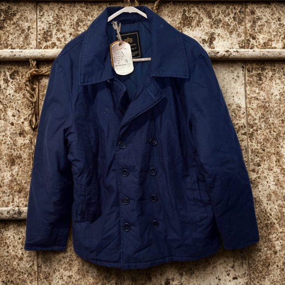 Alpha Industries Double Breasted Navy Blue Easton Pea Coat Size XL NWT RARE - Picture 1 of 13